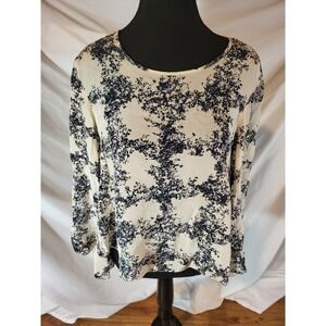 Club Monaco 100% Silk Size Small Ivory  & Black Floral Leaves